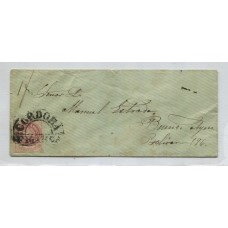 ARGENTINA 1862 GJ 12 ESCUDITO DE 5 Cts. SIN ACENTO PLANCHA SEMIGASTADA EN SOBRE ( QUE SON RAROS EN ESTE PERIODO ) CIRCULADO DESDE CORDOBA U$ 220